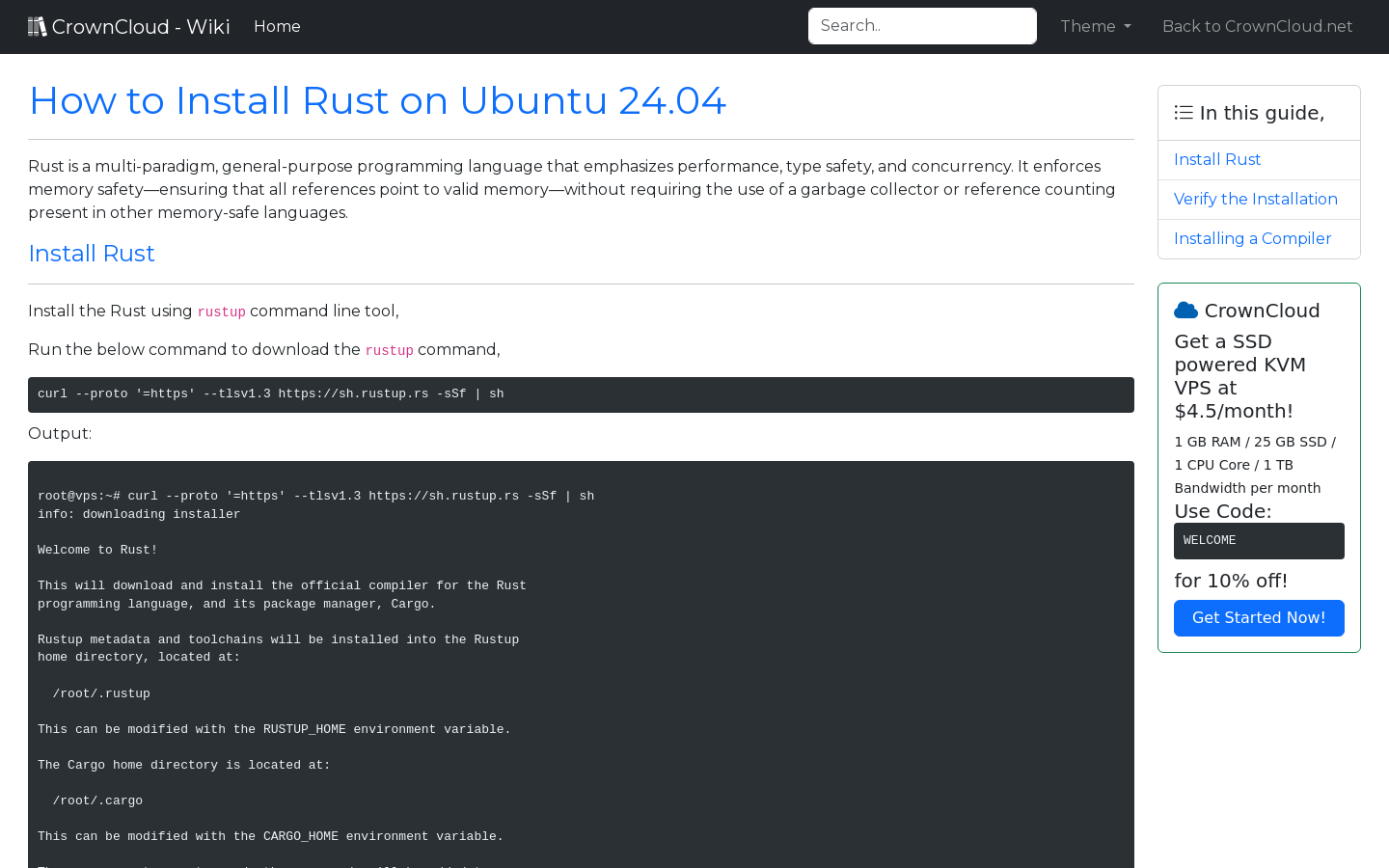 Crowncloud wiki how to install rust on ubuntu 24 04