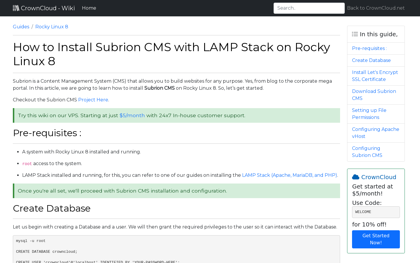 CrownCloud Wiki - How To Install Subrion CMS With LAMP Stack On Rocky Linux  8