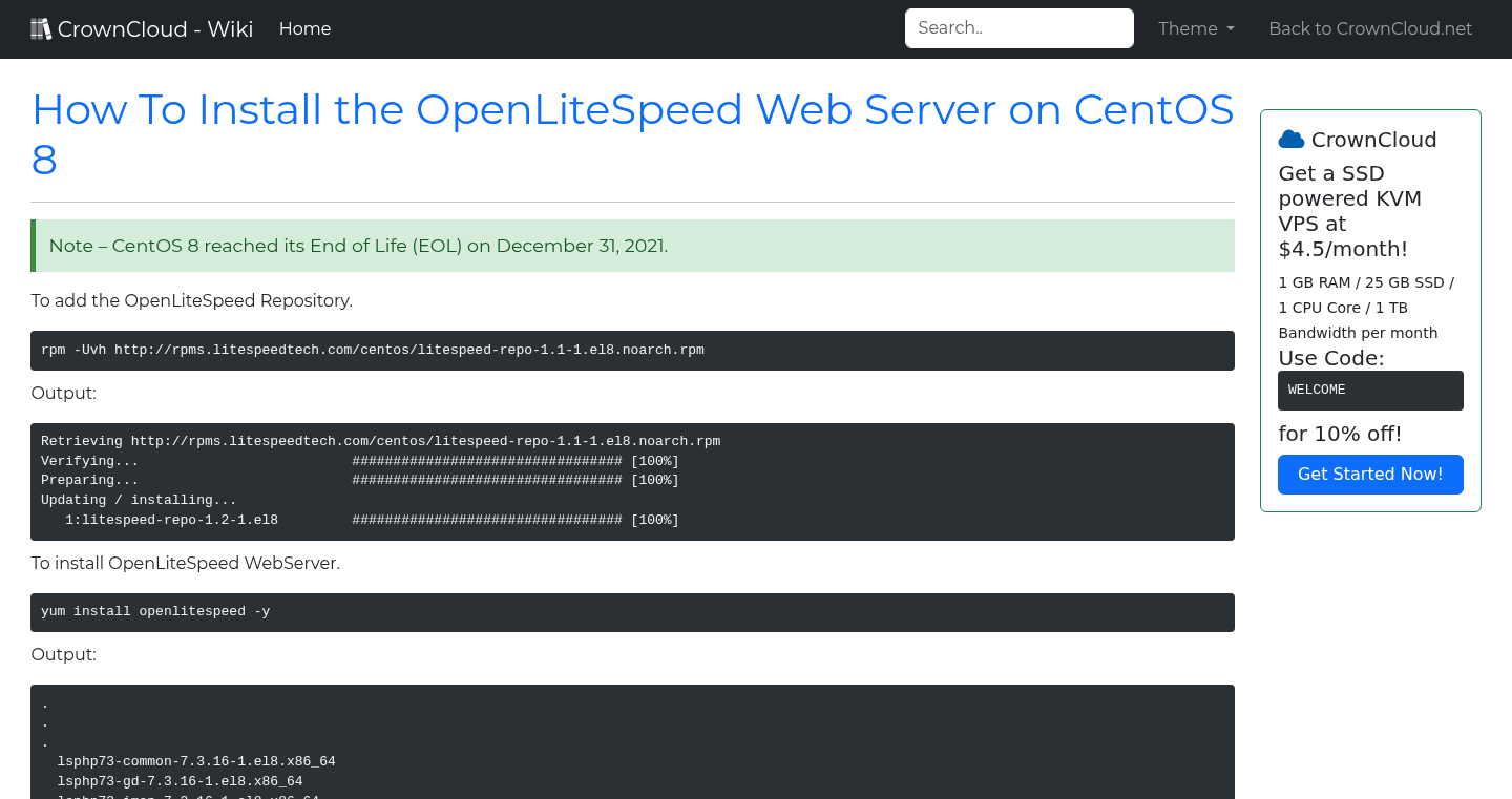 CrownCloud Wiki - How To Install The OpenLiteSpeed Web Server On CentOS 8