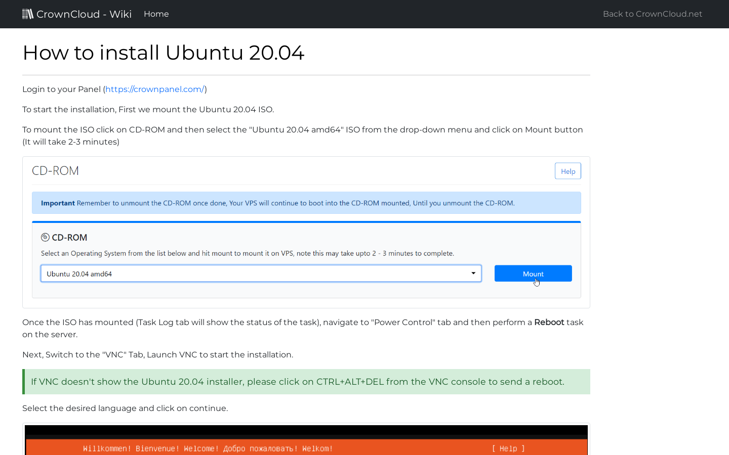 CrownCloud Wiki - How To Install Ubuntu 20 04