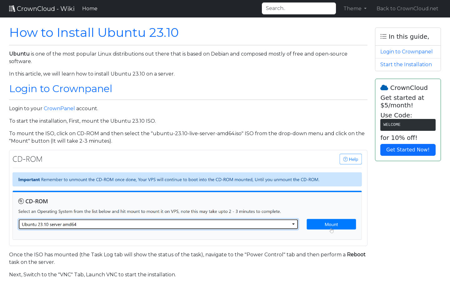 Crowncloud wiki how to install ubuntu 23 10