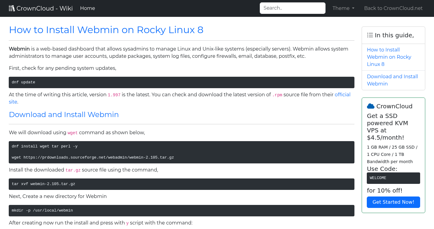 CrownCloud Wiki - How To Install WebMin On Rocky Linux 8