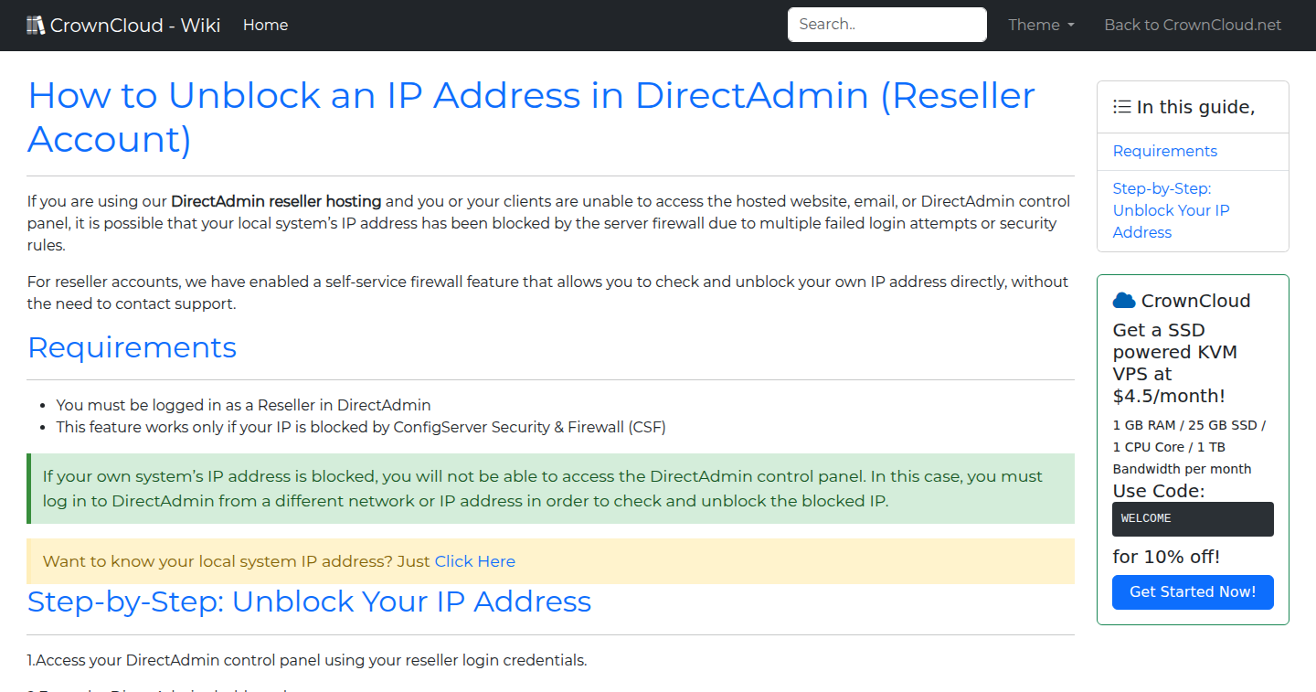 CrownCloud Wiki - How To Unblock An IP Address In DirectAdmin