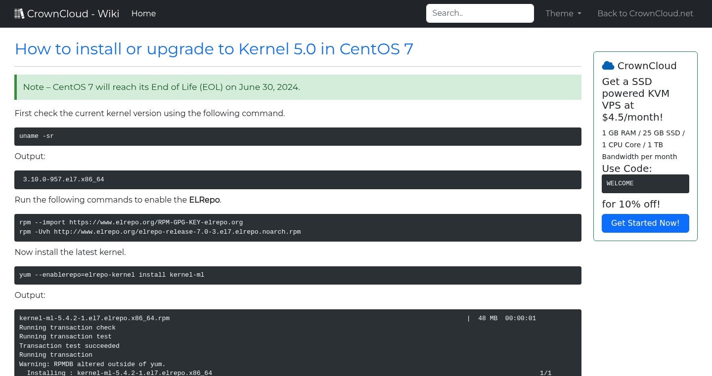 Linux Centos Kernel Stable Version CrownCloud Wiki - How To Upgrade Kernel 5 0 Centos 7