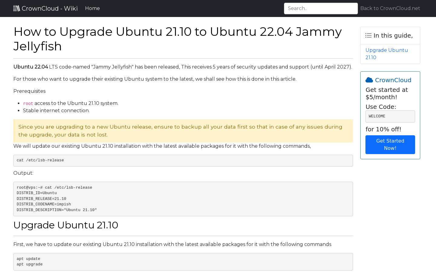 CrownCloud Wiki - How To Upgrade Ubuntu 21 10 To Ubuntu 22 04 Jammy ...