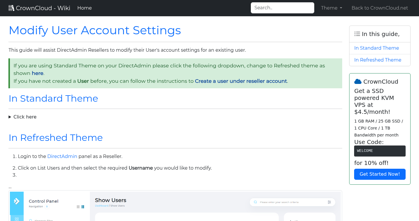 CrownCloud Wiki - Modify User Account Settings