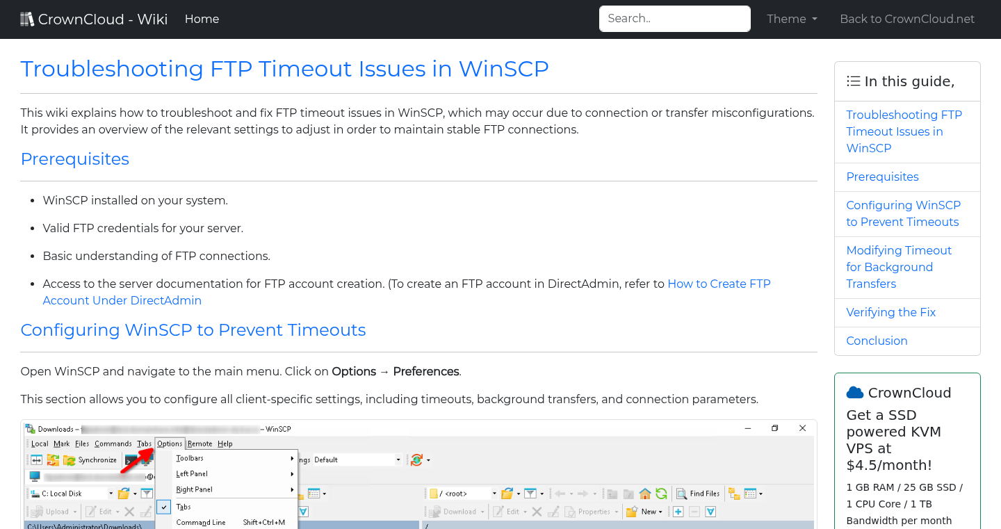 CrownCloud Wiki - Resolving FTP Timeout Issues In WinSCP