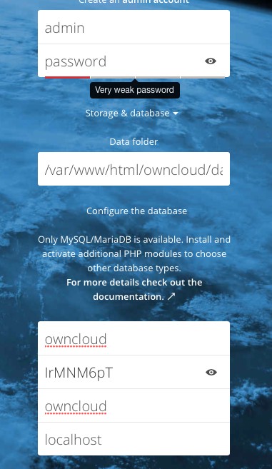 install ownCloud with Web Installer